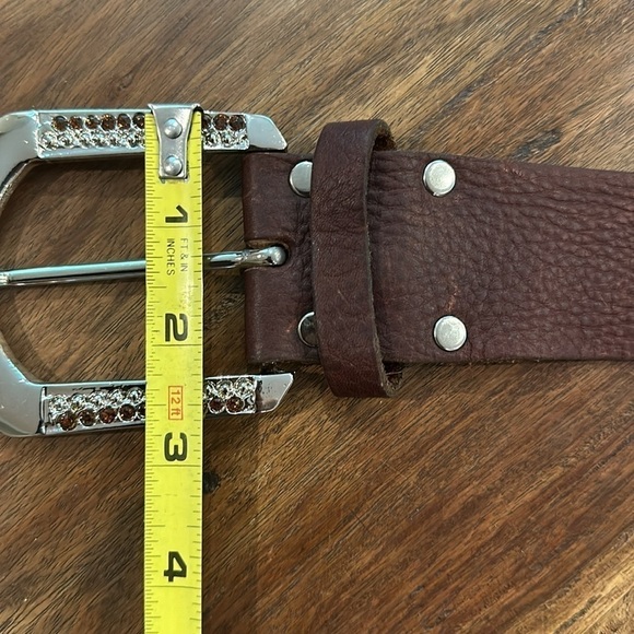 Leatherock Brown Leather Studded Crystal Embellished Belt SzM - Picture 13 of 16